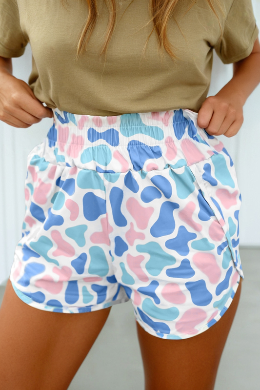 LAS Camouflage Shirred High Waist Athleisure Shorts (S-XL)