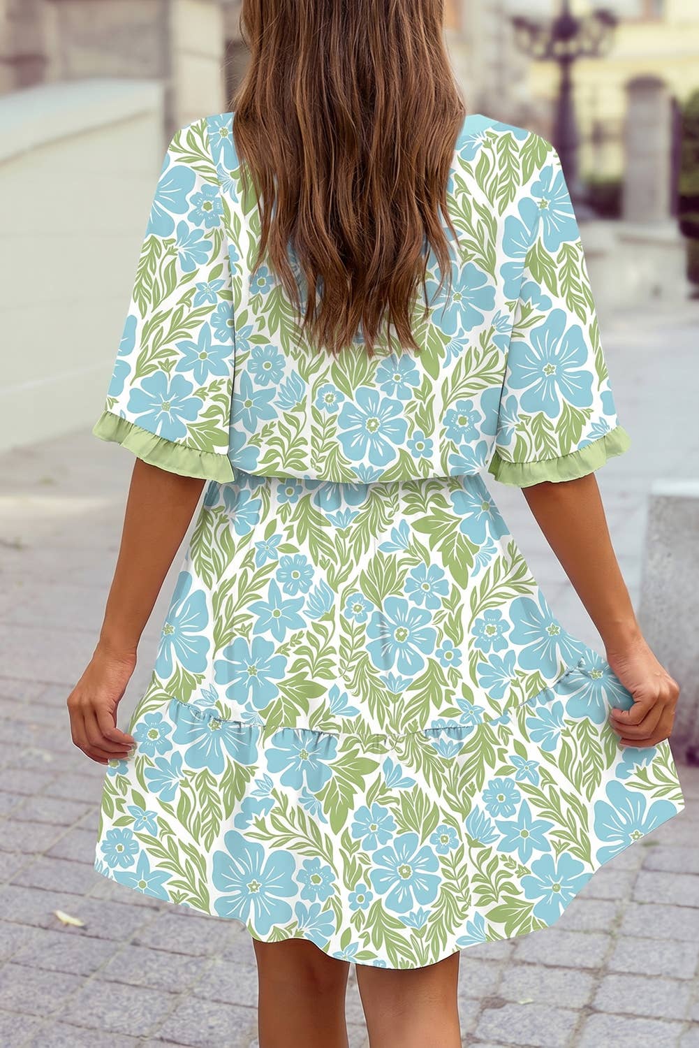 Floral Print Ruffled Detail Short Sleeve Mini Dress