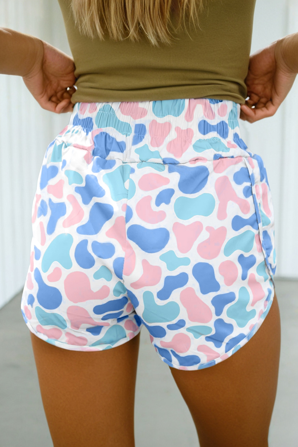LAS Camouflage Shirred High Waist Athleisure Shorts (S-XL)