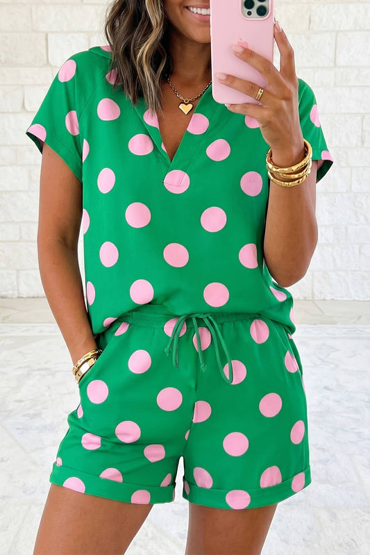 Polka Dot Short Sleeve Top and Shorts Set