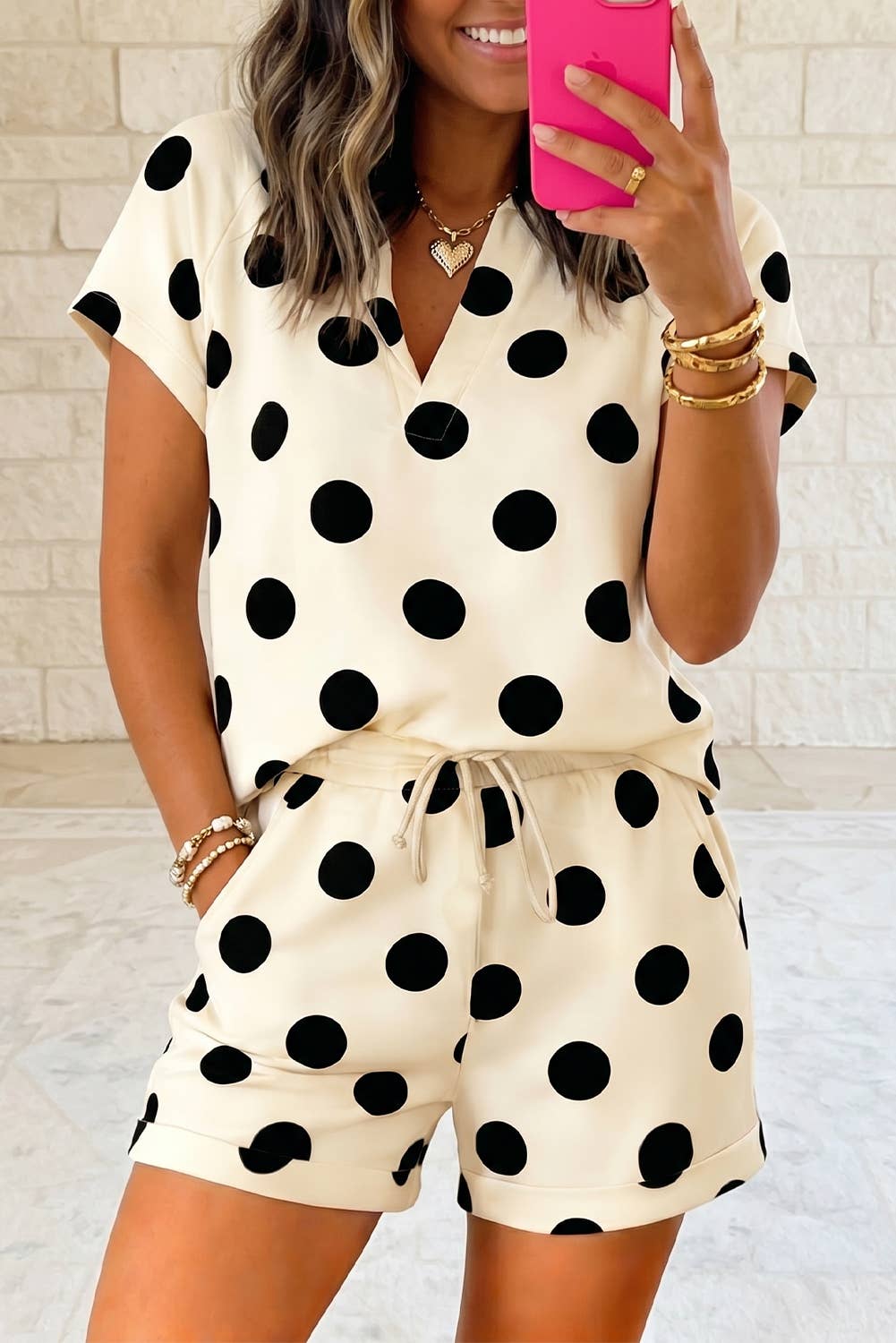 Polka Dot Short Sleeve Top and Shorts Set