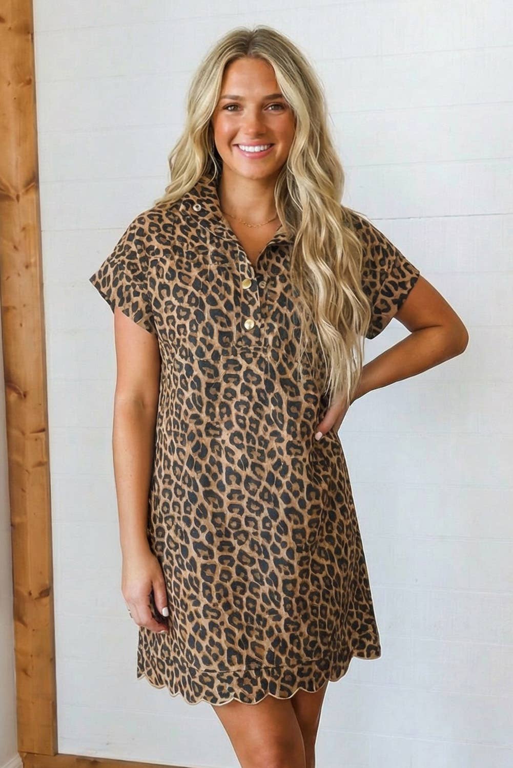 LAS Westren Buttoned Shift Leopard Dress with Pockets (S-XL)