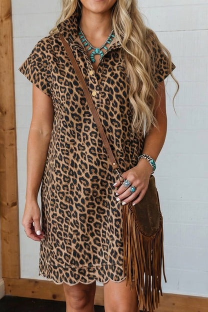 LAS Westren Buttoned Shift Leopard Dress with Pockets (S-XL)